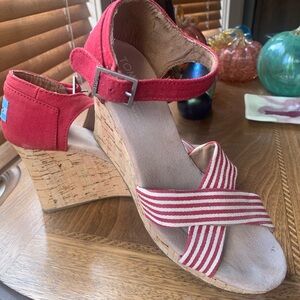 TOMS Red and White Wedge Sandals